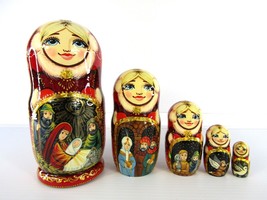 Matryoshka Nesting Doll 7&quot; 5 Piece, Jesus Nativity Hand Made Russian - £77.55 GBP