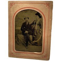 Antique Tintype Photograph in Paper Frame, Ferrotype Husband and Wife Portrait - £22.49 GBP