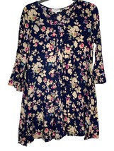 Umgee Women Dress Floral Print Cross V-Neck Flared Sleeve Trapeze Black Small - £15.56 GBP