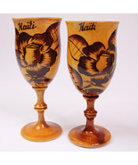 Vintage Hand Carved Wood Goblets Floral Design Collectible Haiti Set Of ... - $14.49