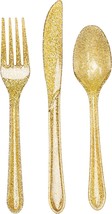 Creative Converting 24-Piece Premium Plastic Assorted Cutlery, Glitz Gold Glitte - £11.21 GBP