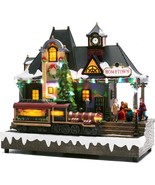 Christmas Village House Decorations Battery Operated Train Station with ... - £119.93 GBP