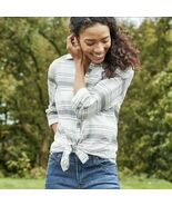 Matilda Jane Joanna Gaines White/Gray Stripe Button Down Shirt NWT Large - $519.48 MXN