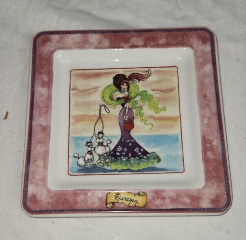 Cute Cosmo Girl Europa Square Porcelain Plate Dish 6.5x6.5 Inch Italy Made - $9.99