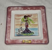 Cute Cosmo Girl Europa Square Porcelain Plate Dish 6.5x6.5 Inch Italy Made - £7.86 GBP