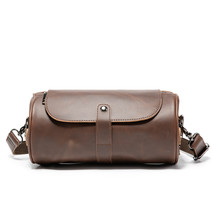 Men&#39;s Classic Large Capacity Cylinder Bag Crazy Horse PU Leather Men&#39;s Small Sho - £30.05 GBP