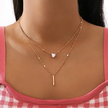 Layered Necklace, Double Layer Simple Temperament Love Zircon Chain Necklace - £10.77 GBP