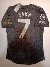 Bukayo Saka #7 Arsenal FC EPL Match Slim Fit Black Away Soccer Jersey 2022-2023 - £86.52 GBP