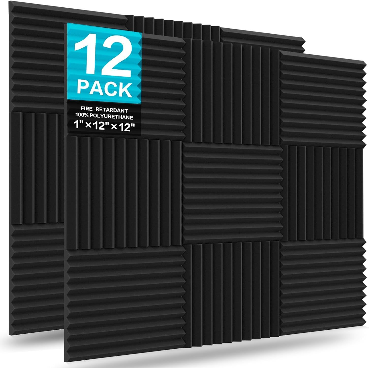 Jber 12 Pack Acoustic Foam Panels, 1&quot; X 12&quot; X 12&quot; Studio Soundproofing W... - $44.97