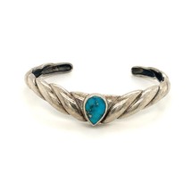 Vintage Signed Sterling Southwest Repousse Style Turquoise Stone Cuff Bracelet 6 - £75.00 GBP