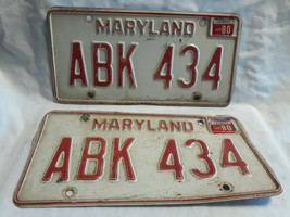 Vtg License Plate Maryland Vehicle Tag ABK 434 Exp &#39;80 In Red White - £23.94 GBP