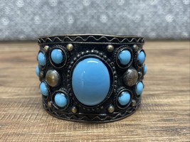 Vtg Turquoise Silver Tone Bracelet Indian Southwest CV JD - $16.83