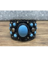Vtg Turquoise Silver Tone Bracelet Indian Southwest CV JD - €14,38 EUR
