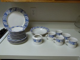 Studio Nova Block Print Blue ~ 20 Piece Set ~ Serving Bowl Chop Plate - $71.20