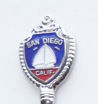 Collector Souvenir Spoon USA California San Diego Sailboat Cloisonne Fluted Bowl - £3.17 GBP