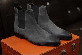 Handmade Gray Suede Leather Casual High Ankle Chelsea Boots for Men&#39;s US 5-15 - £143.84 GBP