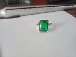 925 Sterling Silver Natural Emerald Cut 4ct Green emerald Ring for Unisex Size 7 - £66.52 GBP