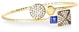 Blossom Box Gold Tone Lemon Quartz Lapis CZ 7&quot; Adjustable Bangle Bracelet NWT - $26.21