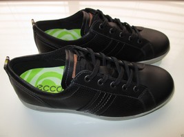 ECCO Amazing Long Lace Tied FullGrain Leather Men Dressy Casual Sneaker Black 9M - £60.60 GBP
