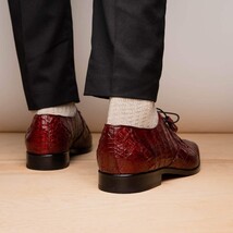 Lacio Genuine Caiman Crocodile Dress Derby's Shoes Wine image 13