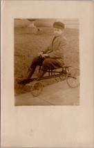 RPPC Young Boy on Pedal Car Bike Tall Boots Cap Jacket m c1910 Postcard A30 - £15.76 GBP