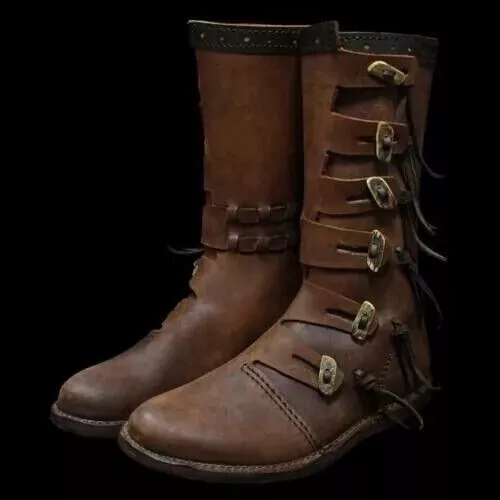 Medieval Leather Boots Renaissance SCA LARP Viking Mens WOMEN Brown Long... - $199.99