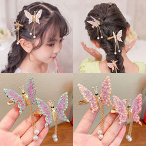 SH Hair Accessories Shiny Rhinestone Barrette Pearl Tassel Butterfly Hair Clip - - £3.91 GBP