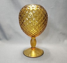 Vintage Viking Glass Amber Diamond Optic Yesteryear Line 8&quot; Ivy Ball Vase MCM - £40.70 GBP