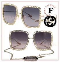 GUCCI 1033 Gold Gray Detachable Chain Necklace GG Pendant 002 Sunglasses GG1033S - £571.54 GBP