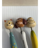 Vintage Whimsical Wooden Bobble Animal Pen Set Cat Dog Monkey Read Descr... - $367.52 MXN
