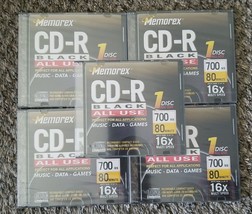 Memorex CD-R Black All Use 700mb 80 Min 16x Speed Set Of 5 Music Data Games - £17.30 GBP