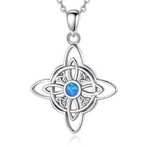 925 Sterling Silver Witchcraft Celtic Knot Geometry Necklace Men Women Opal Wicc - £29.71 GBP