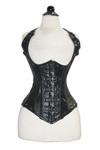 Cup-less-Steampunk-Waist-Shaper-Black-Real Leather Corset - £70.78 GBP