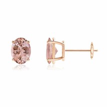 Natural Morganite Oval Solitaire Stud Earrings in 14K Gold (Grade-AAAA , 8x6MM) - £720.47 GBP