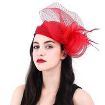 Women Bridal Wedding Hats Fascinator Church Cocktail Feather Veil Headdress Derb - $35.00