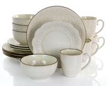 Elama Contessa 16 Piece Embossed Scalloped Stoneware Dinnerware Set in I... - $100.00