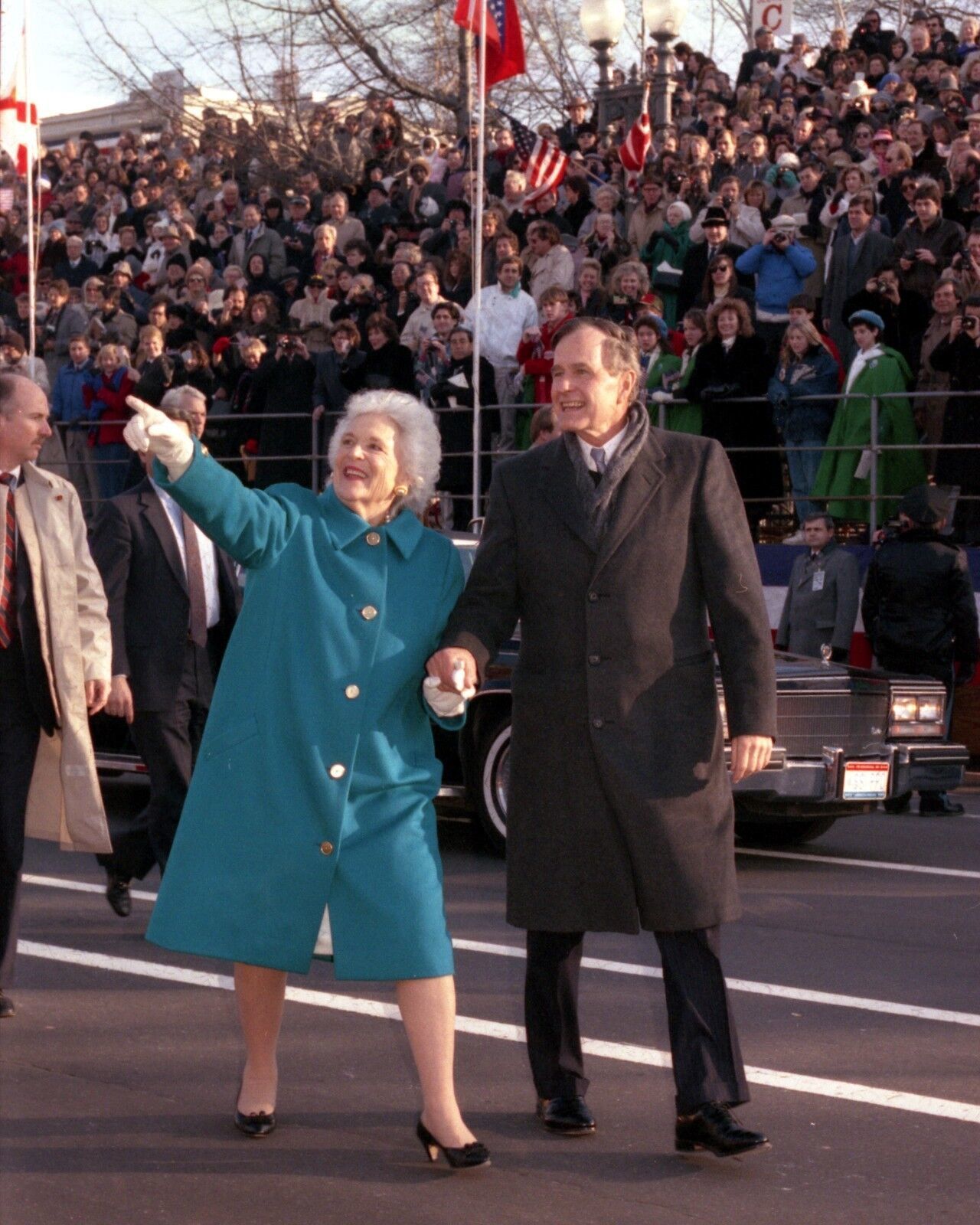 Primary image for President George H. W. Bush and Barbara walk 1989 Inaugural Parade Photo Print