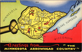 Vtg Postcard State of Minnesota Map Greetings Arrowhead Country Unposted - £4.38 GBP