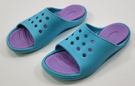 *L) Classic Slides Aqua Purple Size 8 Comfort Slip On Beach Resort Shoe - $128.98 MXN