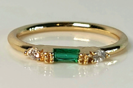 Faux Green Emerald &amp; CZ Gold Tone Stackable Ring sz 7.75 - $2.79