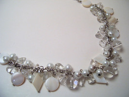 Necklace White Sea Shell Pearls MOP &amp; Glass Beads - £10.38 GBP