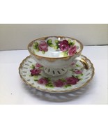 Antique Hand Painted Riviera Tea Cup With reticulated Plate set Made In ... - €21,70 EUR