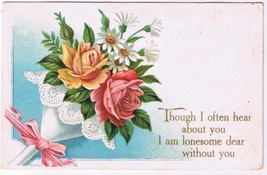 Postcard Embossed Friendship Rose Bouquet Lonesome Dear Without You - £1.74 GBP