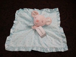 Carter’s  Pink Mouse Lovey Aqua Blue Security Blanket Baby Satin Floral ... - £45.89 GBP