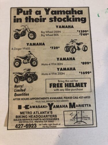 Primary image for 1985 Kawasaki Yamaha Marietta Vintage Print Ad Advertisement pa16