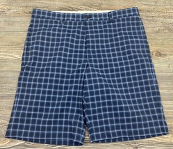 Greg Norman Men&#39;s Golf Shorts 36 Chino Blue Plaid Stretchy Polyester/Spa... - $14.26