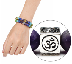 Chakra Natural Stone Bracelet W/ Sacred Om and Tree Of Life Symbols (2 styles) - £9.48 GBP