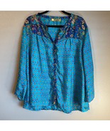 Persaman New York 100% Silk Button Down Blouse Multicolored Size 1x Turq... - $423.43 MXN