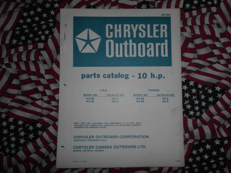 Chrysler Outboard 10 HP Parts Catalog 102 103 HB B - $19.98