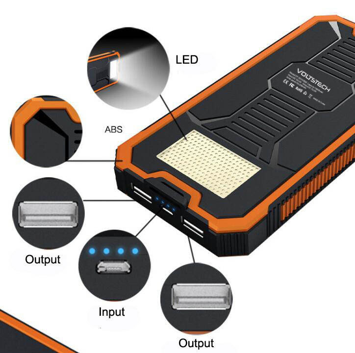 Primary image for VOLTSTECH Mobile Solar Charger Power Bank 1A/2A Dual USB output, 6-LED Strobe Li
